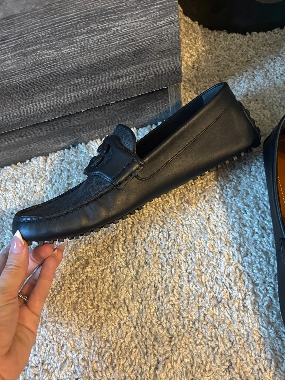 Gucci Black GG Canvas & Leather Slip-On Loafers with Interlocking G
